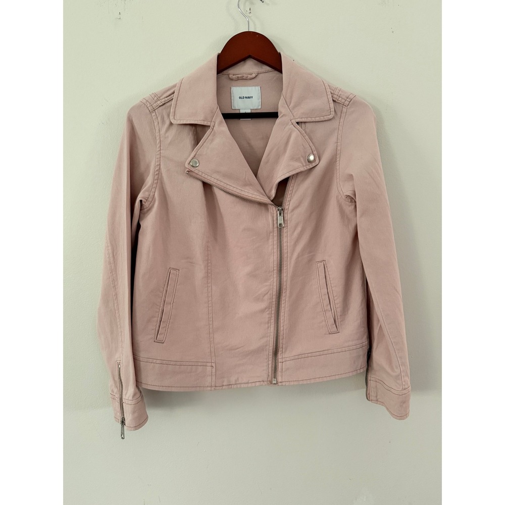 Old Navy Womens Pink Twill Moto Jacket Asymmetrical Zip Stretch Size S